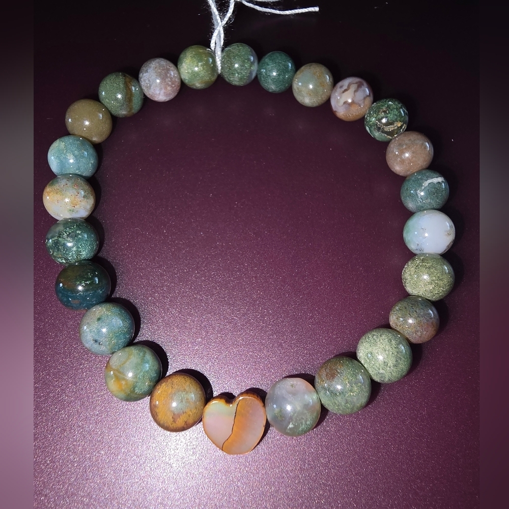 8mm Ocean Agate With Shell Heart Bracelet ON SALE 🔥